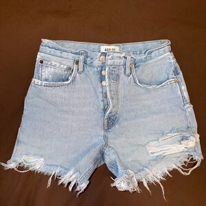 Agolde Women's Frayed Light Blue Jean Shorts